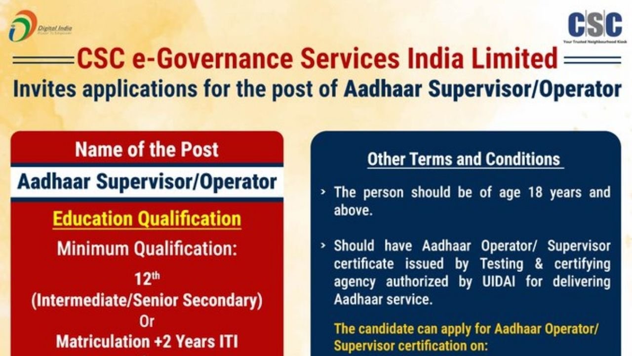 Aadhar Supervisor Recruitment 2025